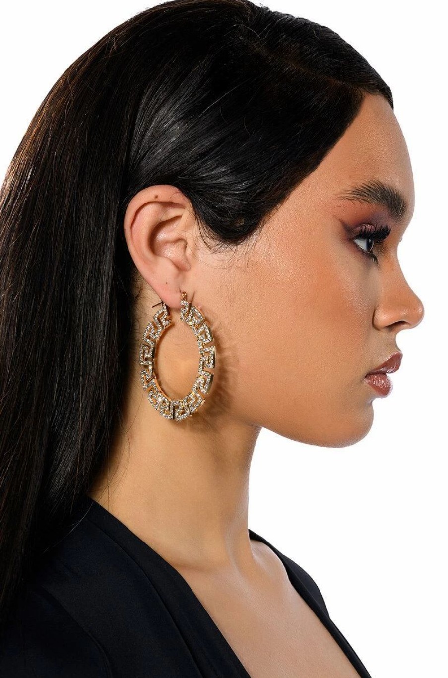 Jewelry * | Work Of Art Embellished Hoop Earrings Gold