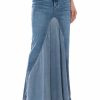 Denim * | Added Flare Front Pleat Maxi Skirt Light Blue Denim