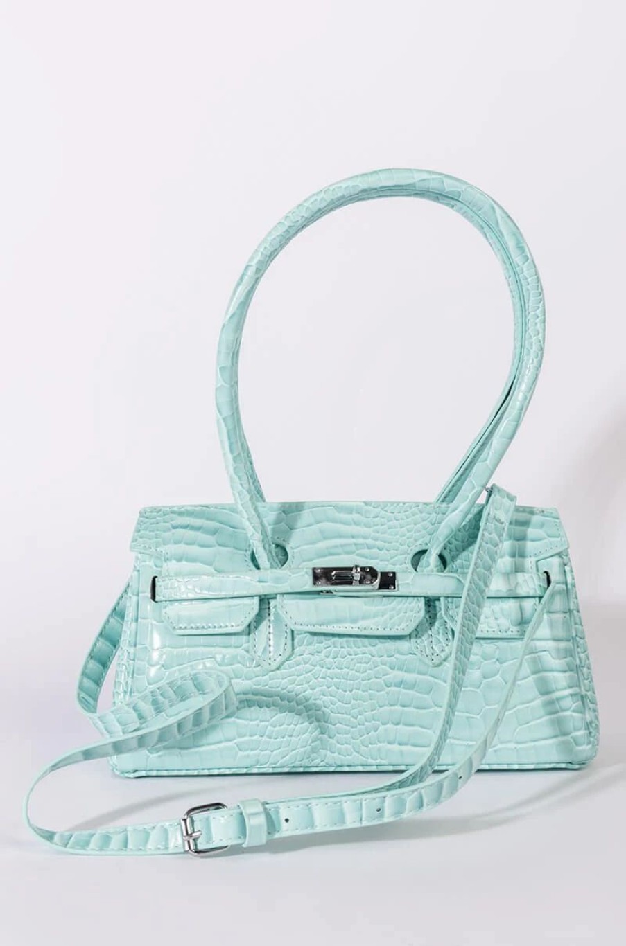 Handbags, Clutches & Wallets * | Blue Dreams Croc Purse Light Blue