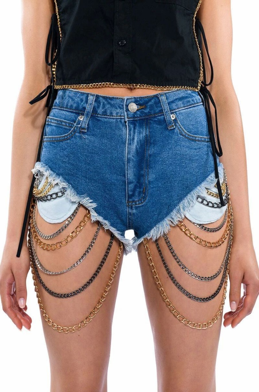 Denim * | Sexy Chain Denim Shorts