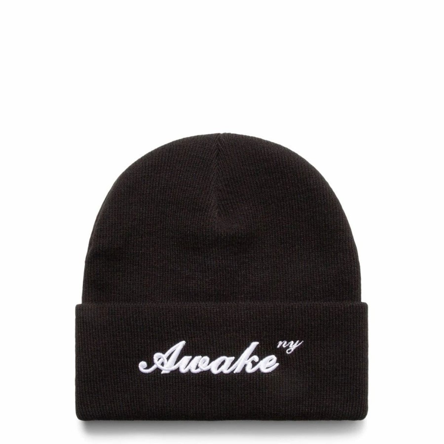 Headwear * | Awake Ny Awake Script Logo Beanie Black