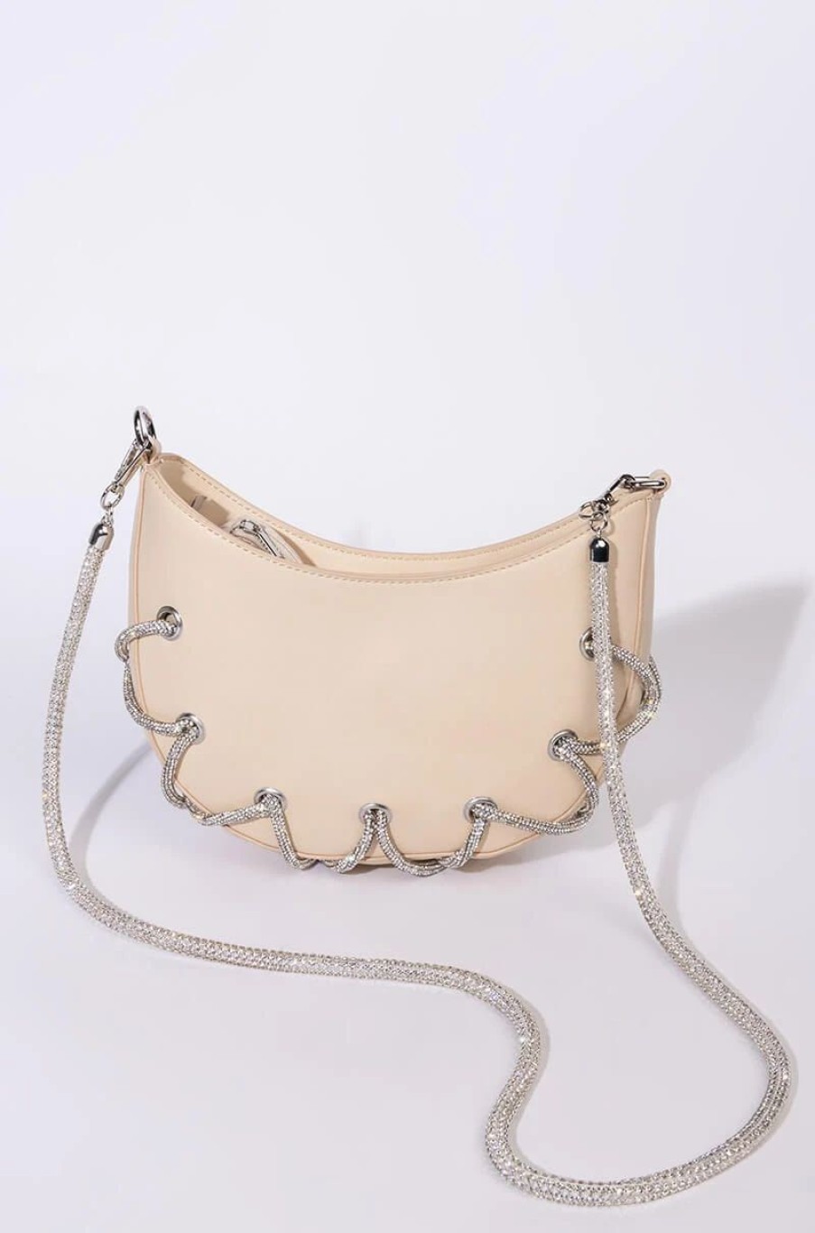 Handbags, Clutches & Wallets * | Sweetie Rhinestone Cord Purse Beige