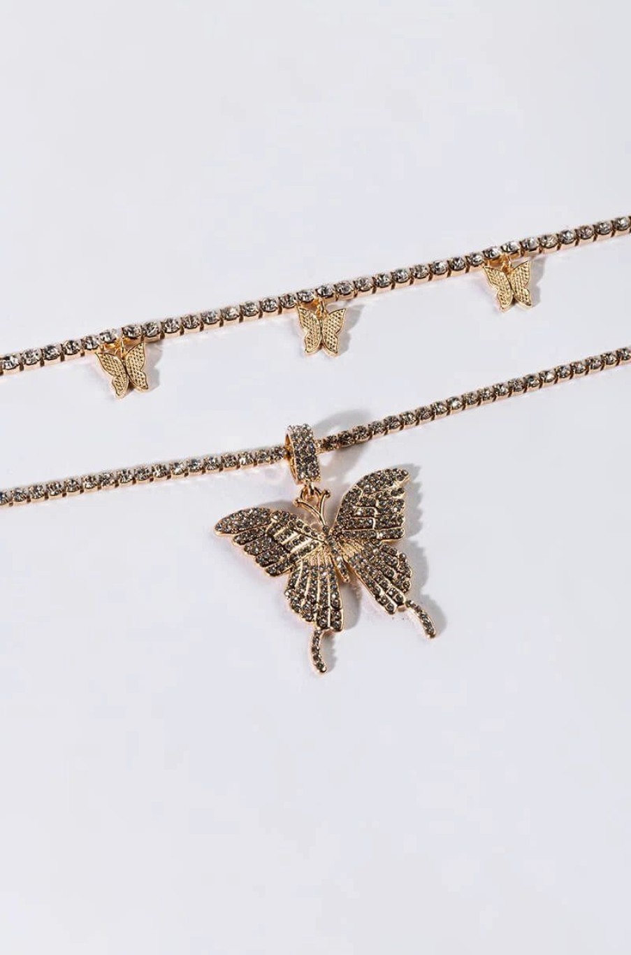 Jewelry * | Lady Butterfly Two Chain Necklace