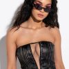 Crop Tops & Bralettes * | Stallion Mesh Panel Faux Leather Corset Black