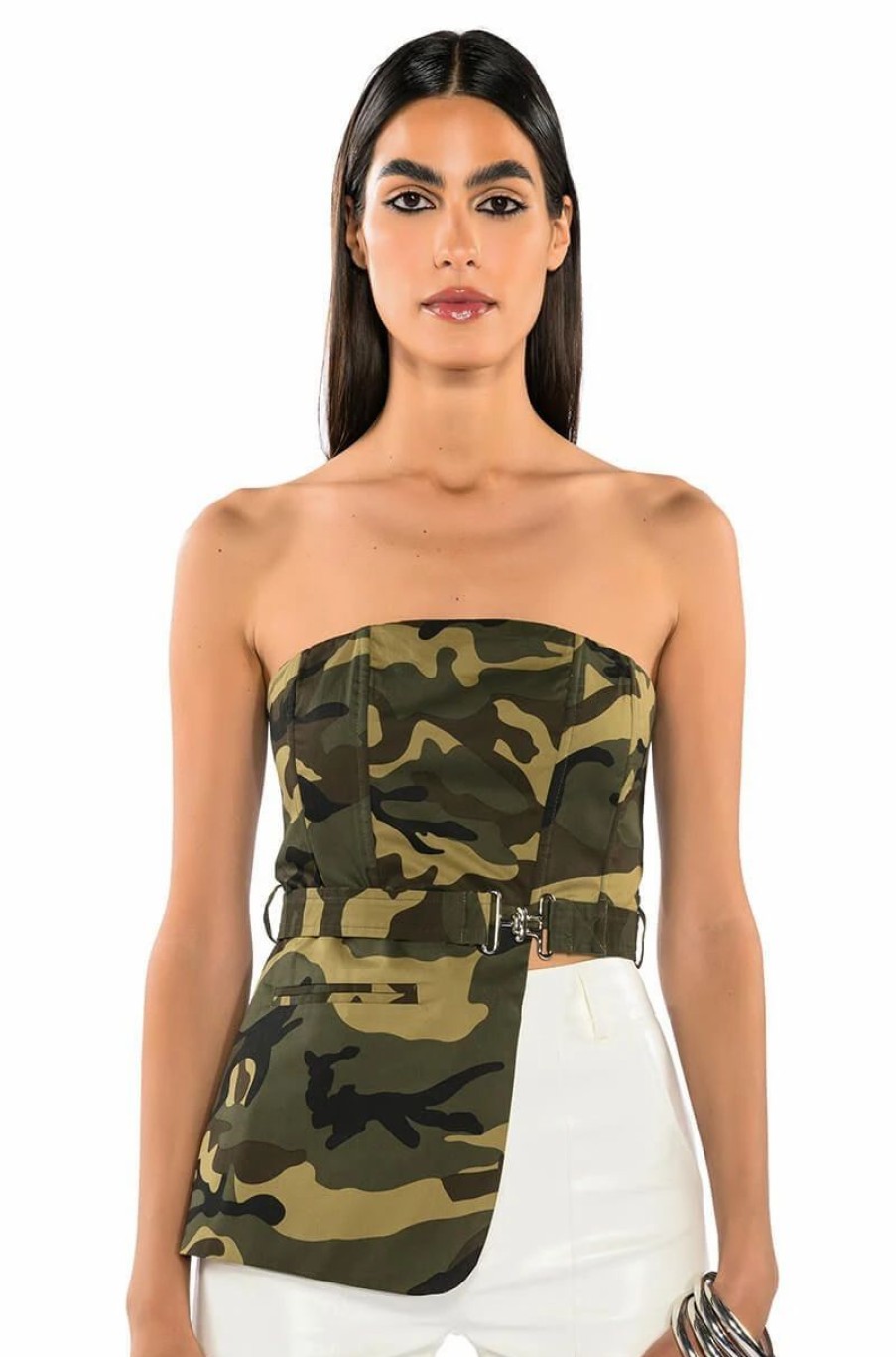 Crop Tops & Bralettes * | Camo Chic Tube Top Green Multi