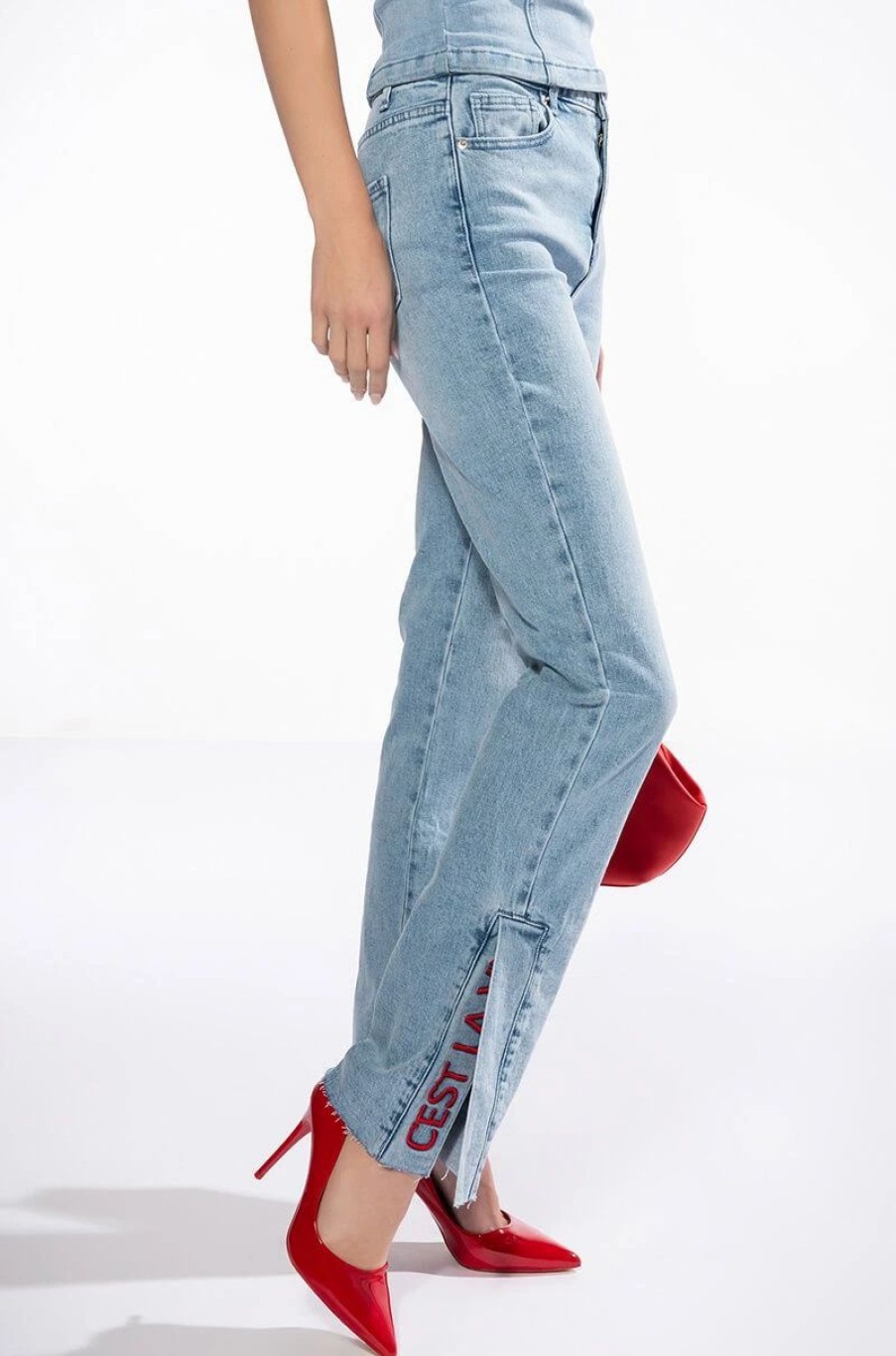 Denim * | C'Est La Vie High Rise Straight Jeans Light Blue Denim