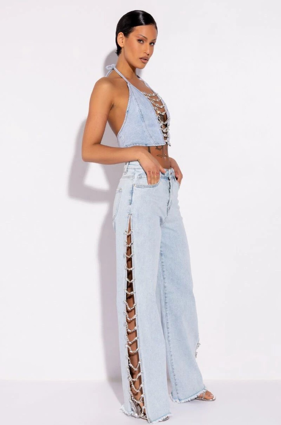 Denim * | Covered In Diamonds Relaxed Jeans Light Blue Denim