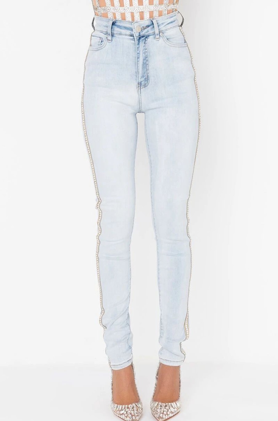 Denim * | Flex Fit Extreme Stretch High Waist Pearl Skinny Jeans Light Blue Denim