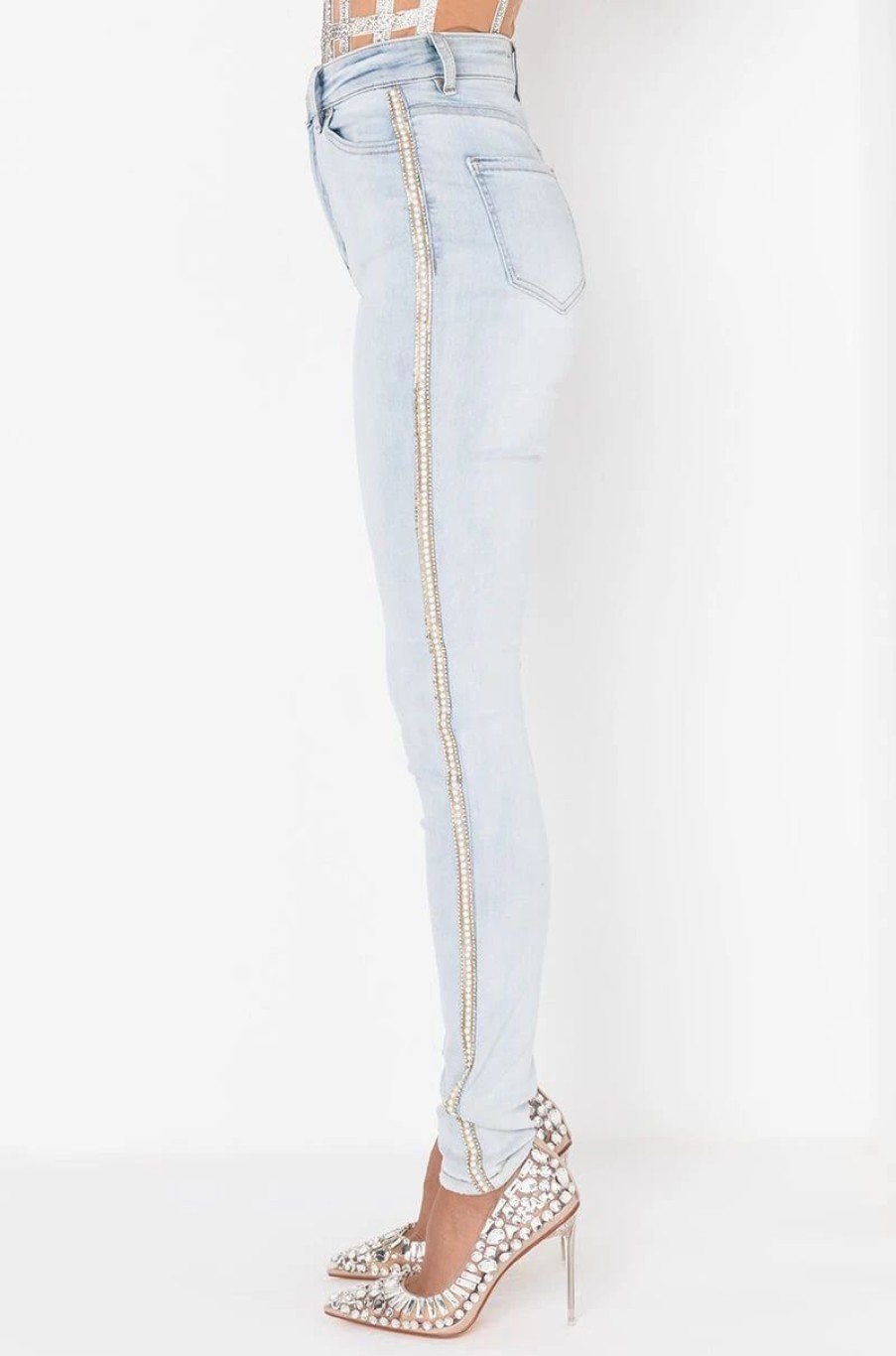 Denim * | Flex Fit Extreme Stretch High Waist Pearl Skinny Jeans Light Blue Denim