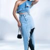 Denim * | Just Wanna Dance High Low Denim Skirt Light Blue Denim