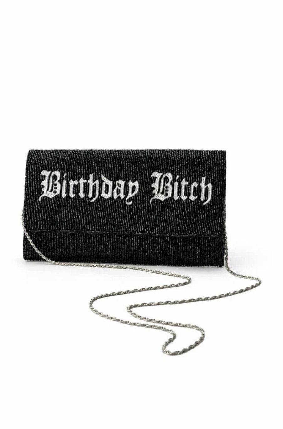 Handbags, Clutches & Wallets * | Birthday Bitch Beaded Clutch Black