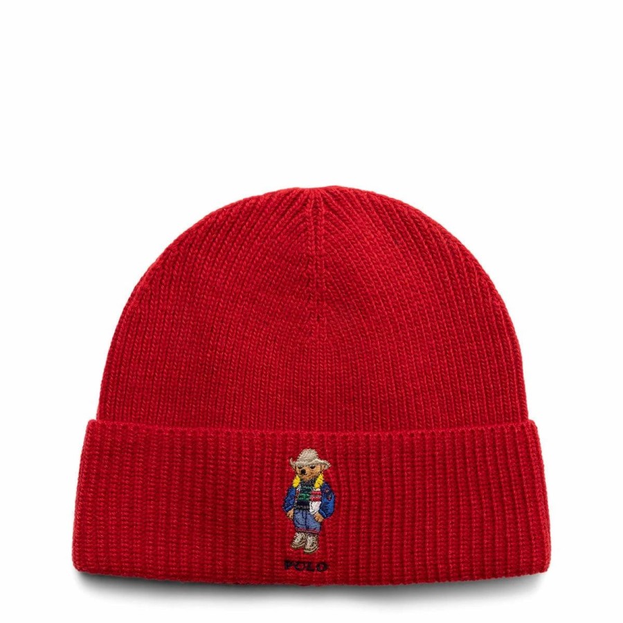 Headwear * | Polo Ralph Lauren Solid Holiday Bear Beanie Rl2000 Red