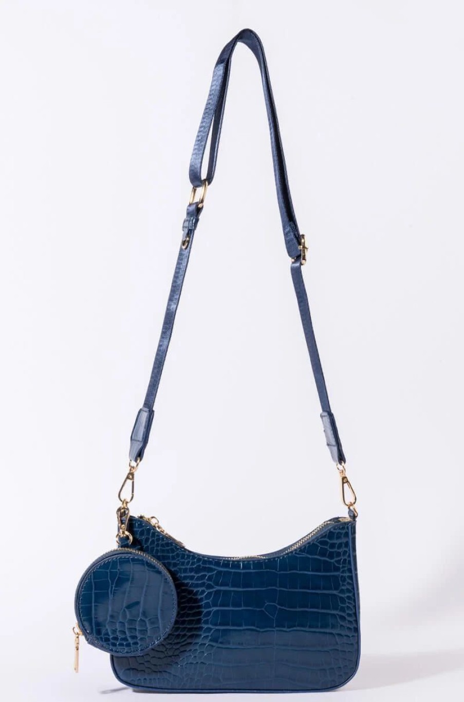 Handbags, Clutches & Wallets * | Blue Dreams Croc Baguette Purse Set Navy