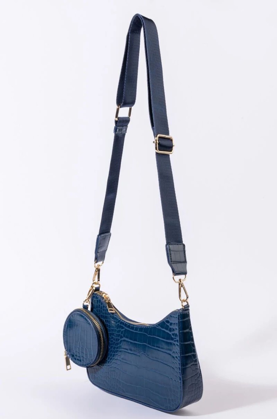 Handbags, Clutches & Wallets * | Blue Dreams Croc Baguette Purse Set Navy