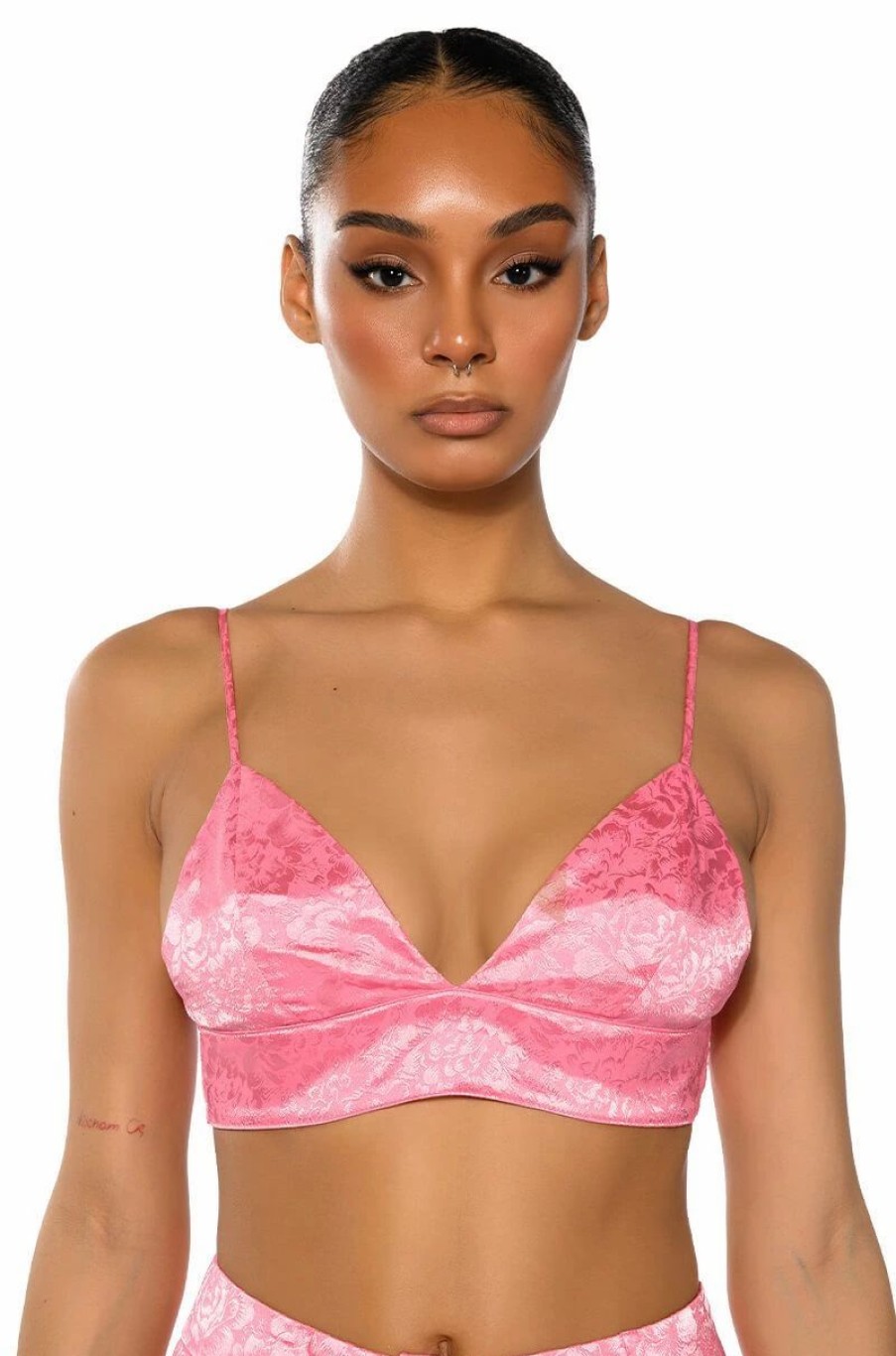 Crop Tops & Bralettes * | Daydream Satin Floral Bralette Pink