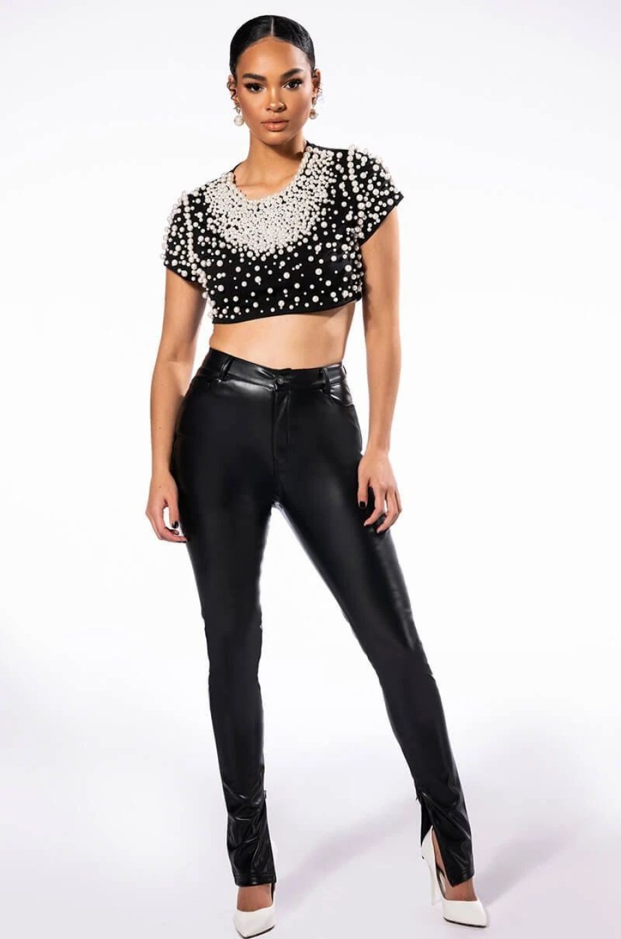 Crop Tops & Bralettes * | Bling It On Embellished T Shirt Black