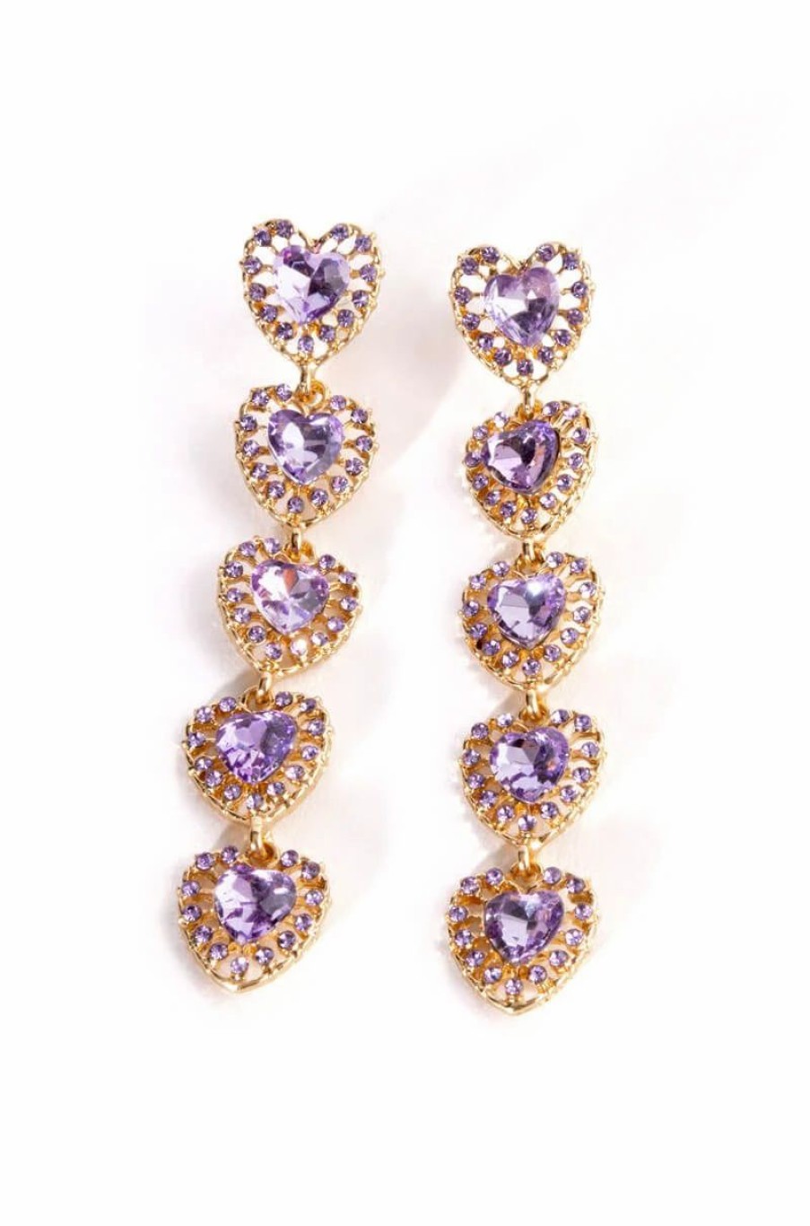 Jewelry * | Bottom Of My Heart Rhinestone Gem Drop Earrings Purple