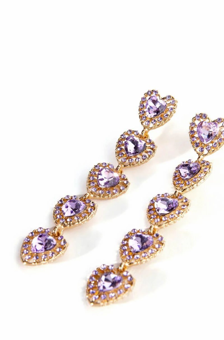 Jewelry * | Bottom Of My Heart Rhinestone Gem Drop Earrings Purple