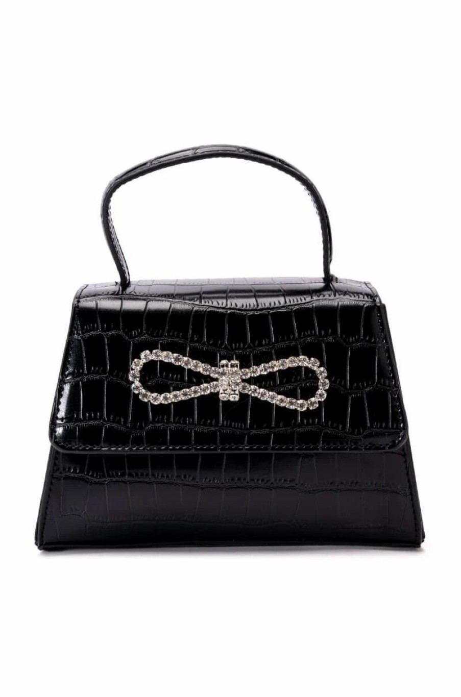 Handbags, Clutches & Wallets * | All Night Top Handle Croc Embellished Bag Black