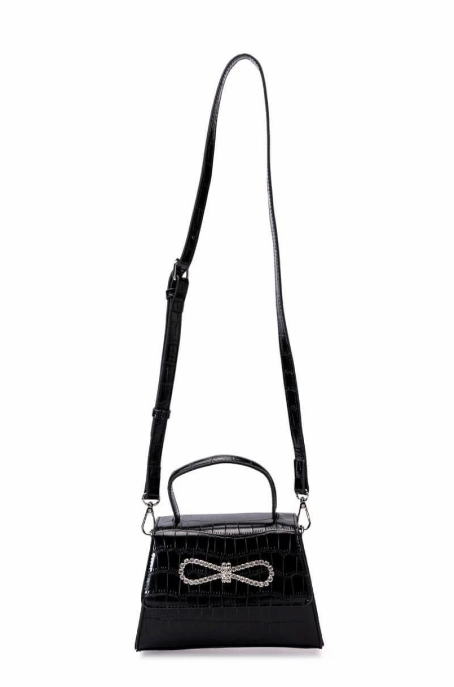 Handbags, Clutches & Wallets * | All Night Top Handle Croc Embellished Bag Black