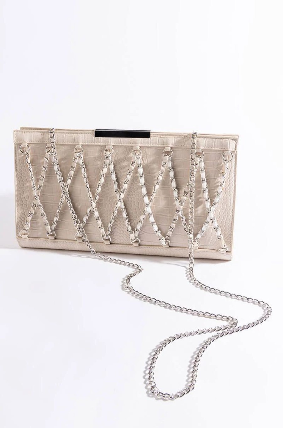 Handbags, Clutches & Wallets * | Bone Collector Chain Clutch Ivory