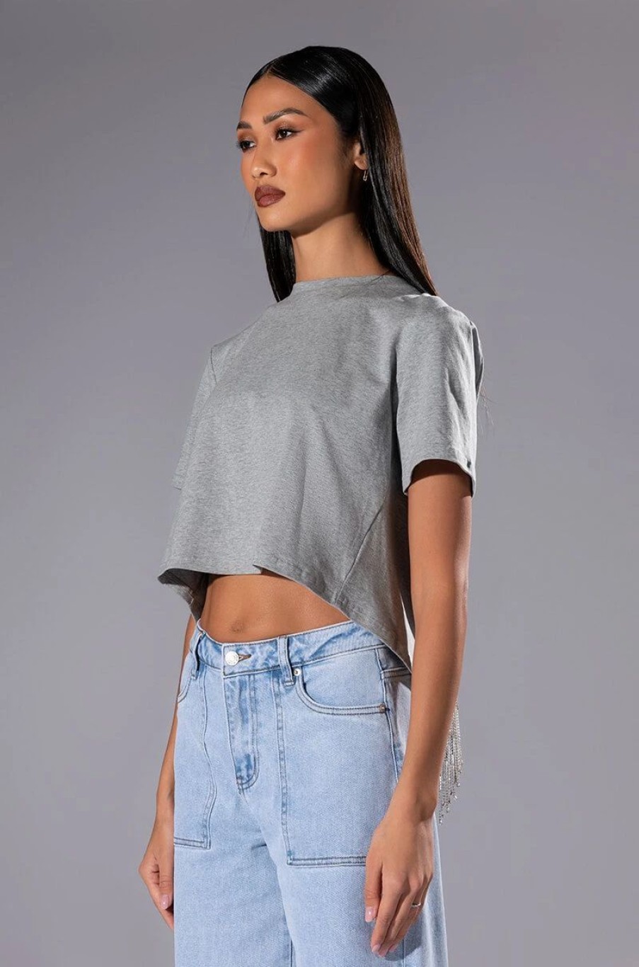 Crop Tops & Bralettes * | Curtain Call Open Back Rhinestone Crew Neck Tshirt