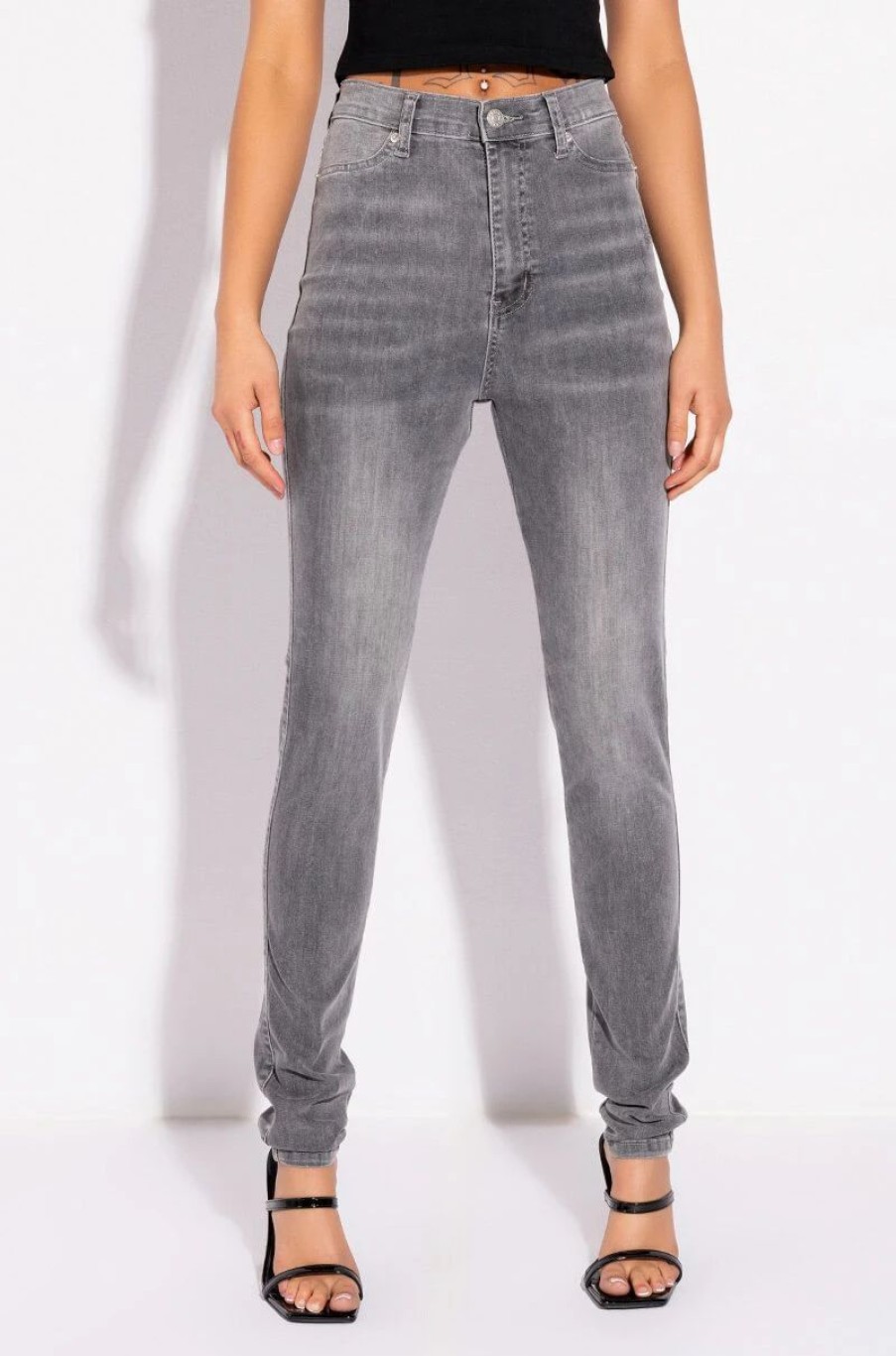 Denim * | Flex-Fit High Waisted Super Stretchy Skinny Jeans Black Grey