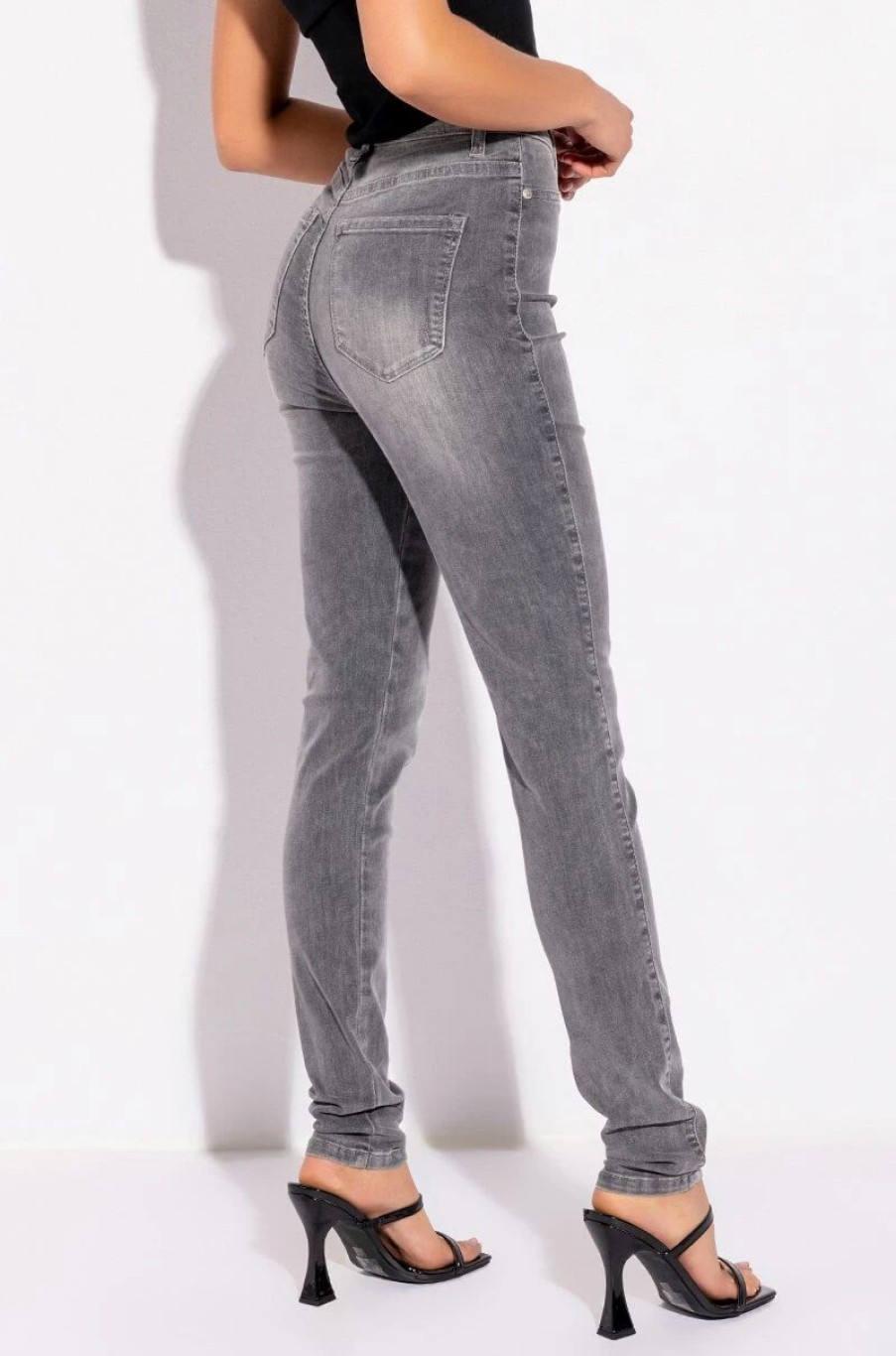 Denim * | Flex-Fit High Waisted Super Stretchy Skinny Jeans Black Grey