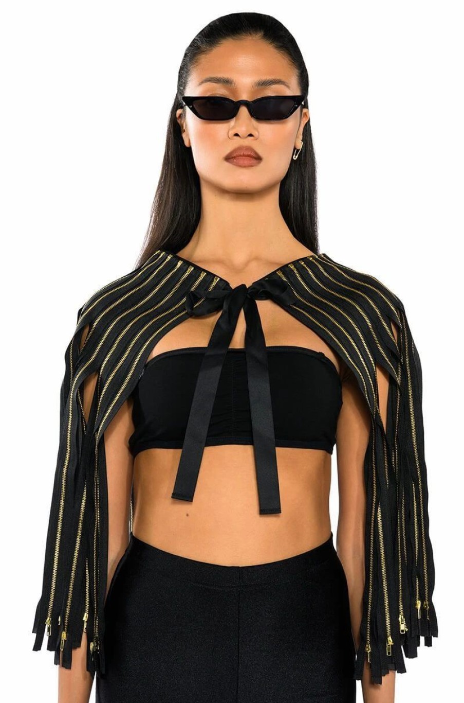 Crop Tops & Bralettes * | Zip Zip Cape Jacket Black