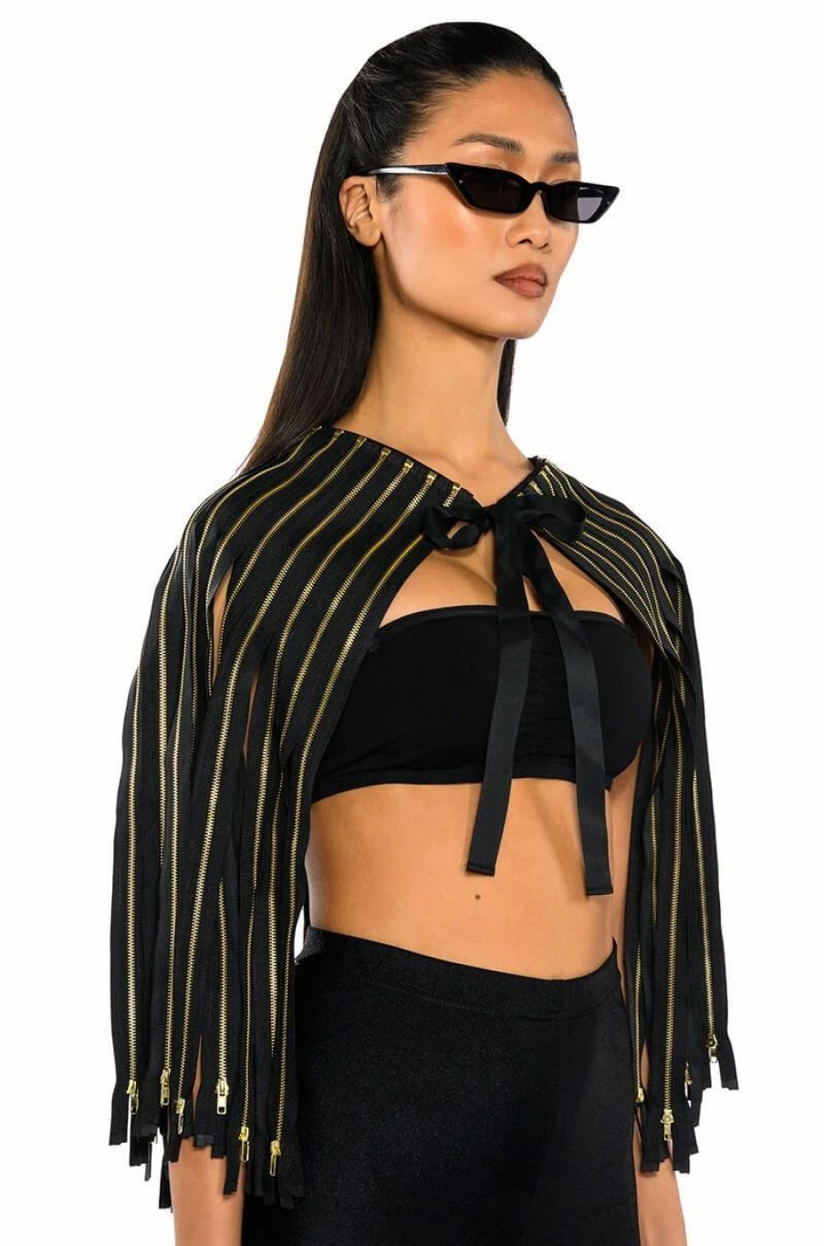 Crop Tops & Bralettes * | Zip Zip Cape Jacket Black