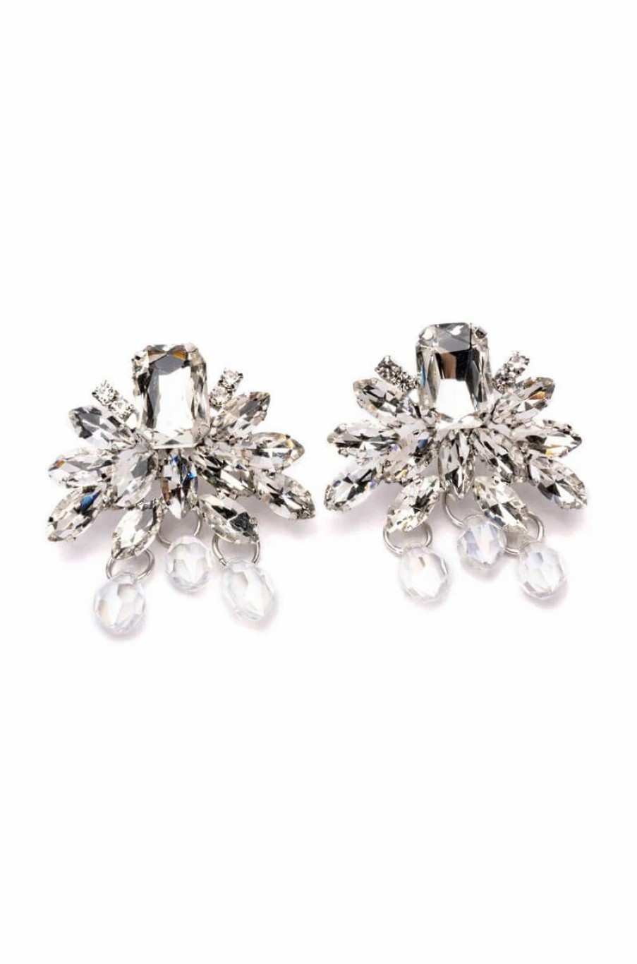 Jewelry * | Drip Drop Embellished Statement Studs Silver