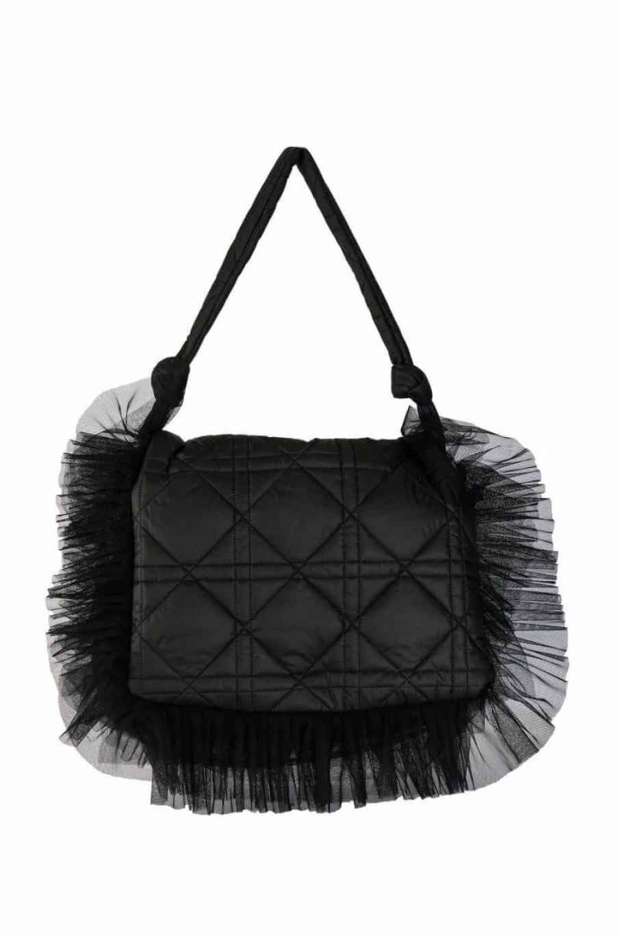 Handbags, Clutches & Wallets * | Going Places Tulle Detail Nylon Purse Black