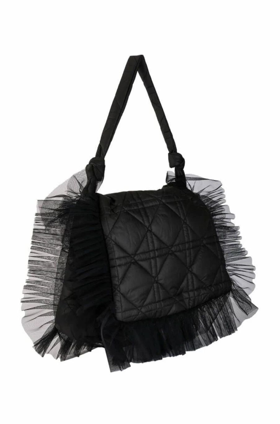 Handbags, Clutches & Wallets * | Going Places Tulle Detail Nylon Purse Black