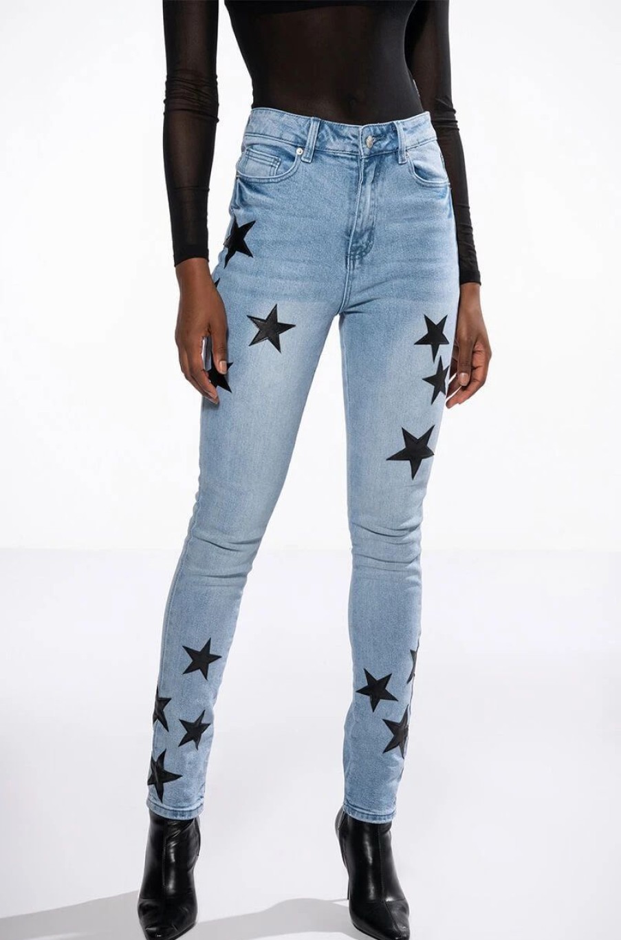 Denim * | Shining Star Patch Detail High Rise Skinny Jean Light Blue