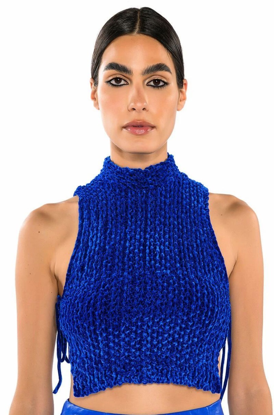 Crop Tops & Bralettes * | Echo Velvet Sleeveless Top In Blue