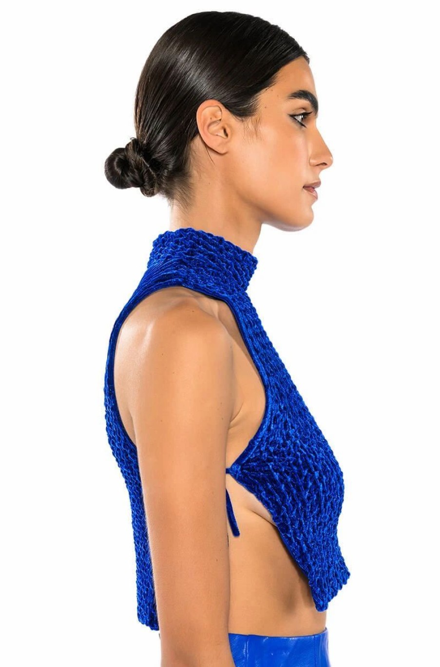 Crop Tops & Bralettes * | Echo Velvet Sleeveless Top In Blue