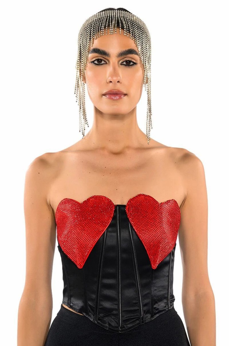 Crop Tops & Bralettes * | Heart On For You Corset Top Black Multi