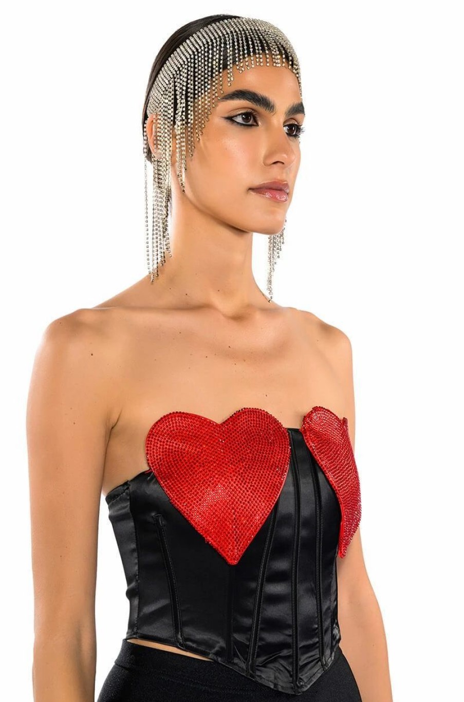 Crop Tops & Bralettes * | Heart On For You Corset Top Black Multi