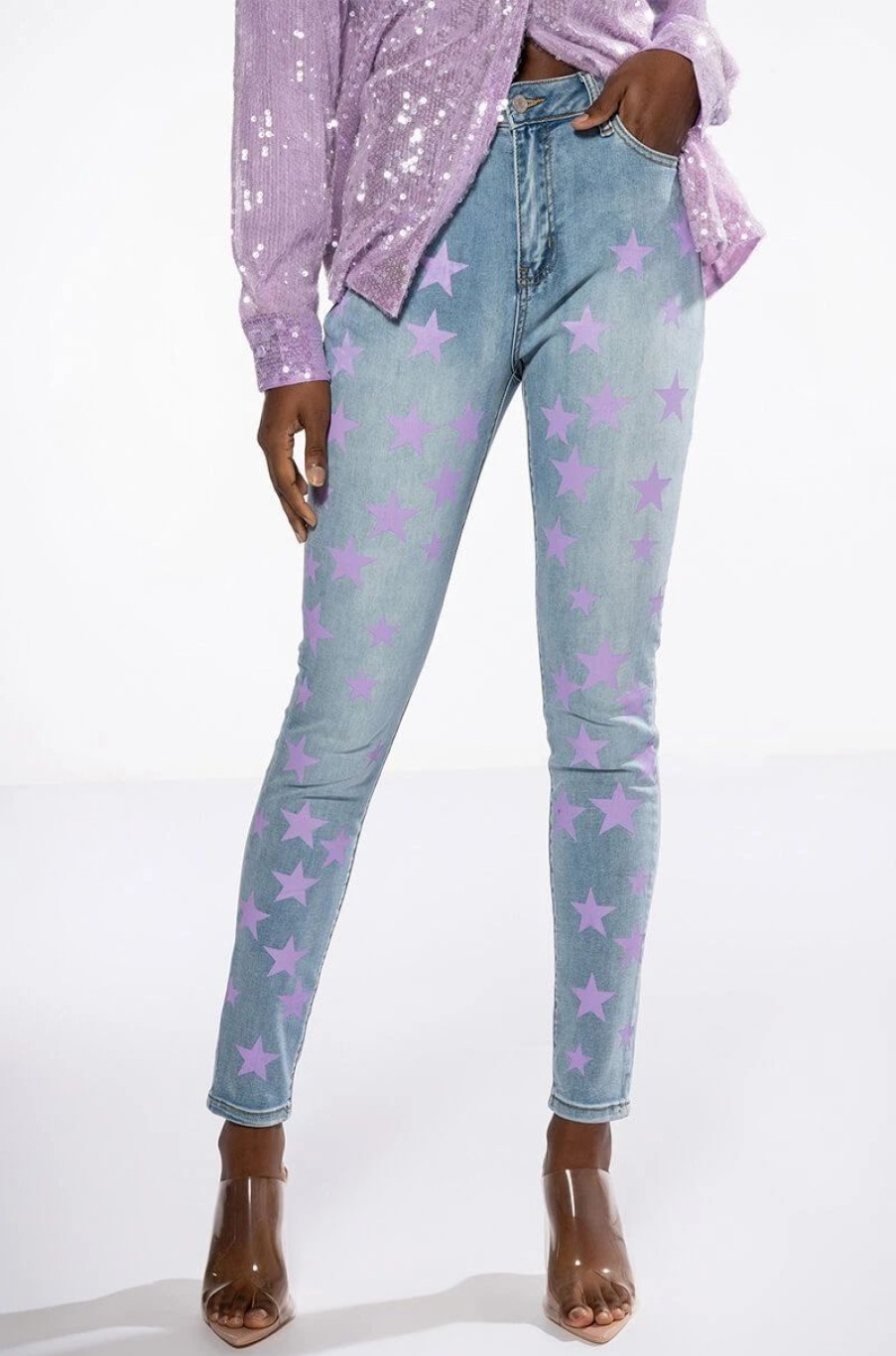 Denim * | Starlight Mid Rise Painted Skinny Jean Light Blue Denim