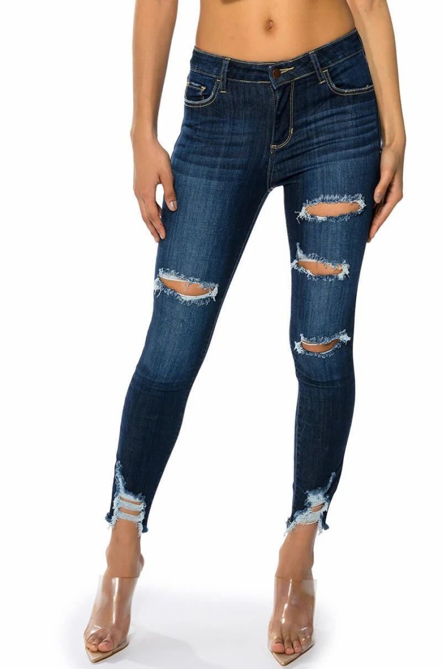 Denim * | Saturn Dark High Rise Skinny Jeans Dark Blue Denim