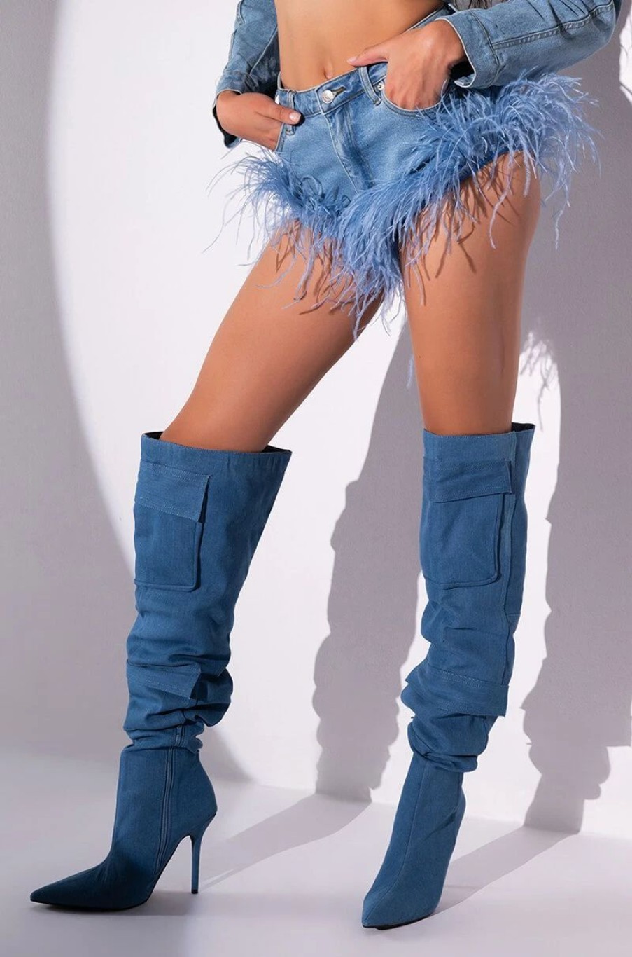 Denim * | Big Energy Feather Jean Short Light Blue Denim