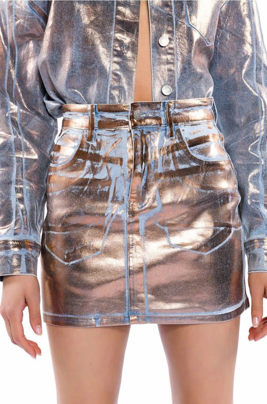 Denim * | Teleport Foil Effect Skirt Denim