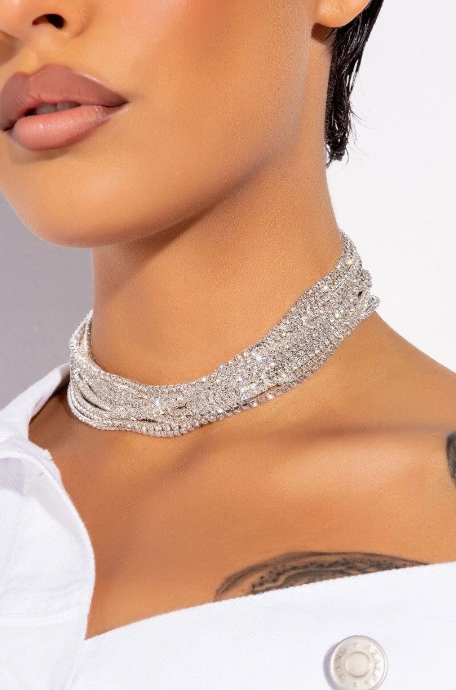 Jewelry * | All Tings Icy Layered Rhinestone Choker