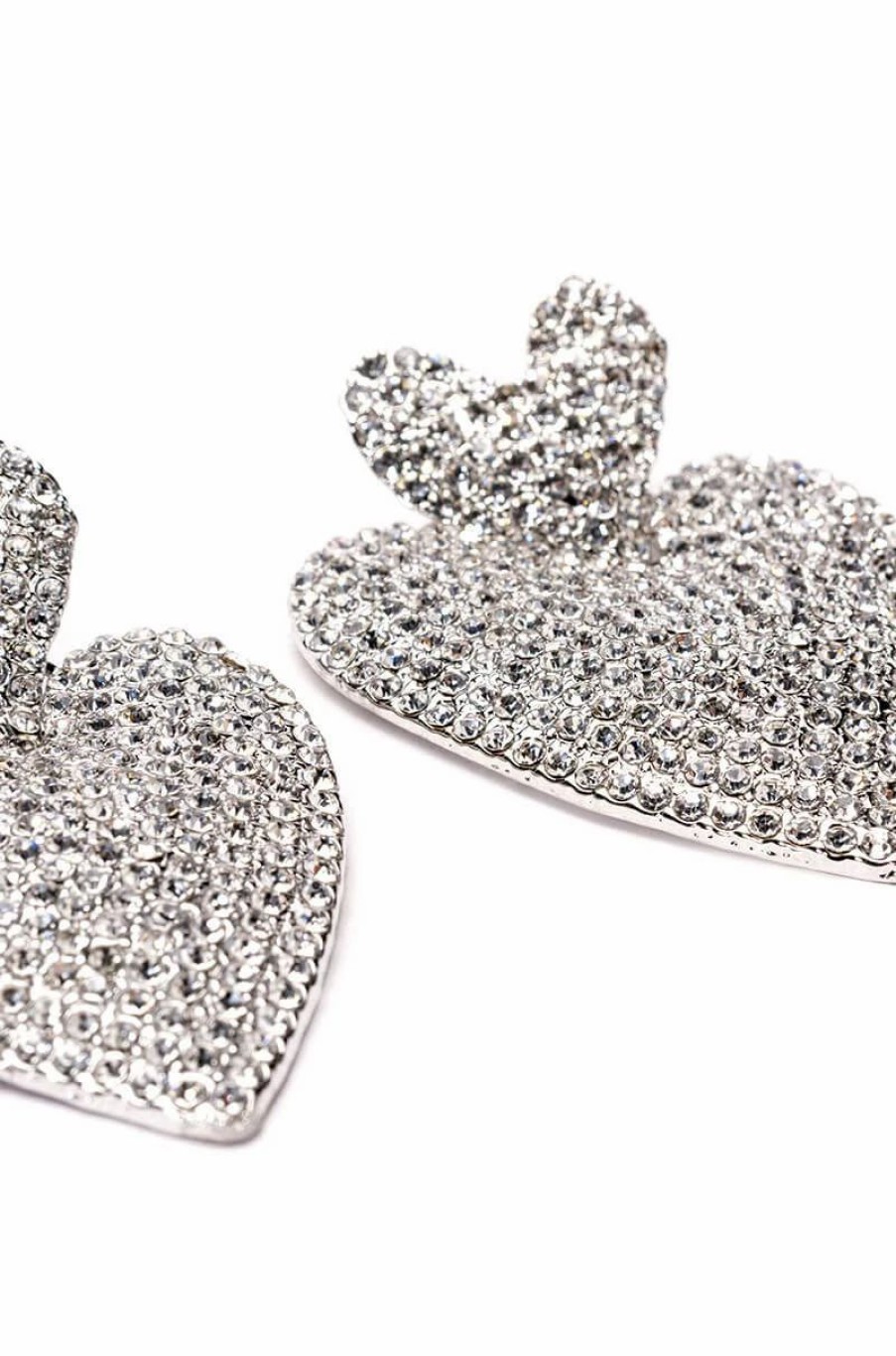 Jewelry * | Cross My Heart Embellished Earrings Silver