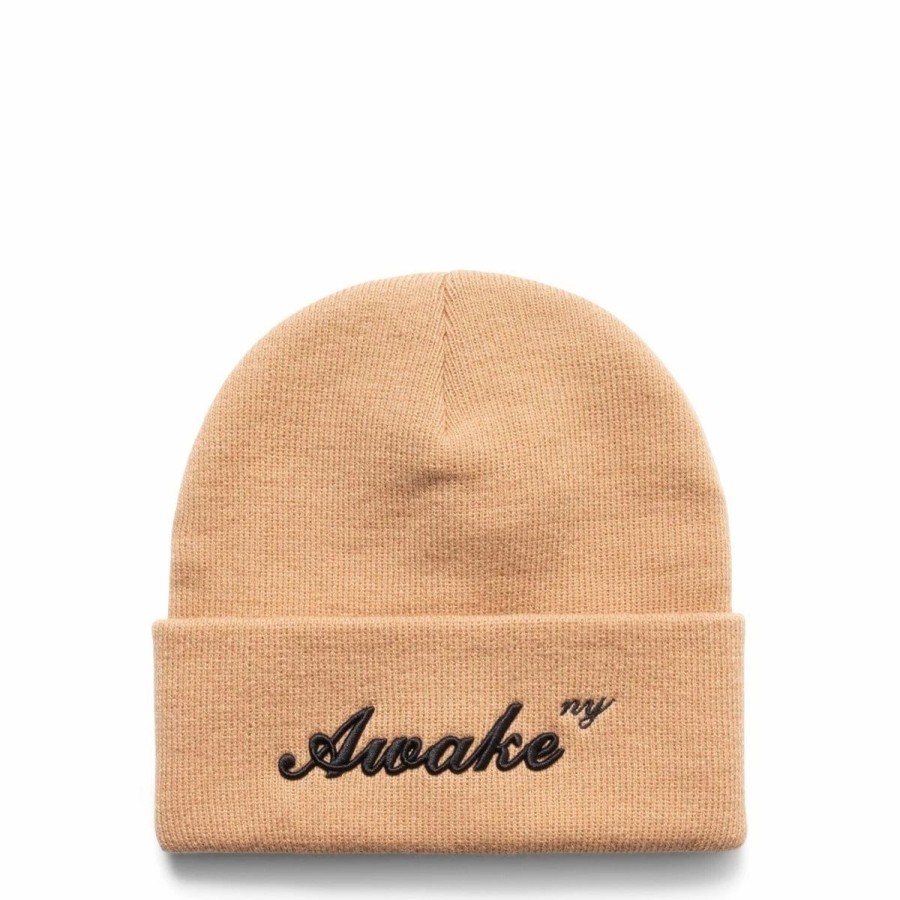 Headwear * | Awake Ny Awake Script Logo Beanie Latte