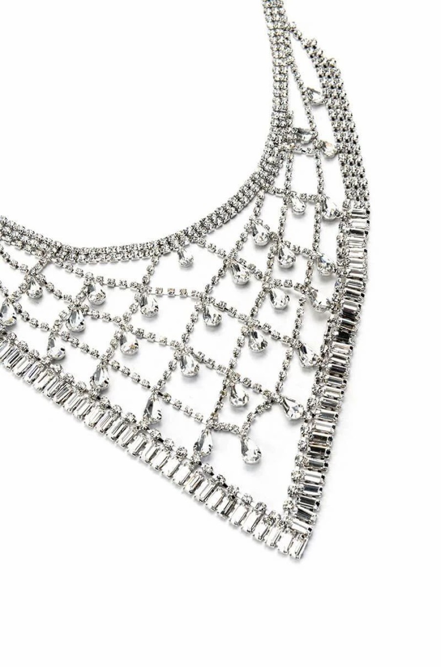 Jewelry * | I Like What I See Rhinestone Handkerchief Choker Silver