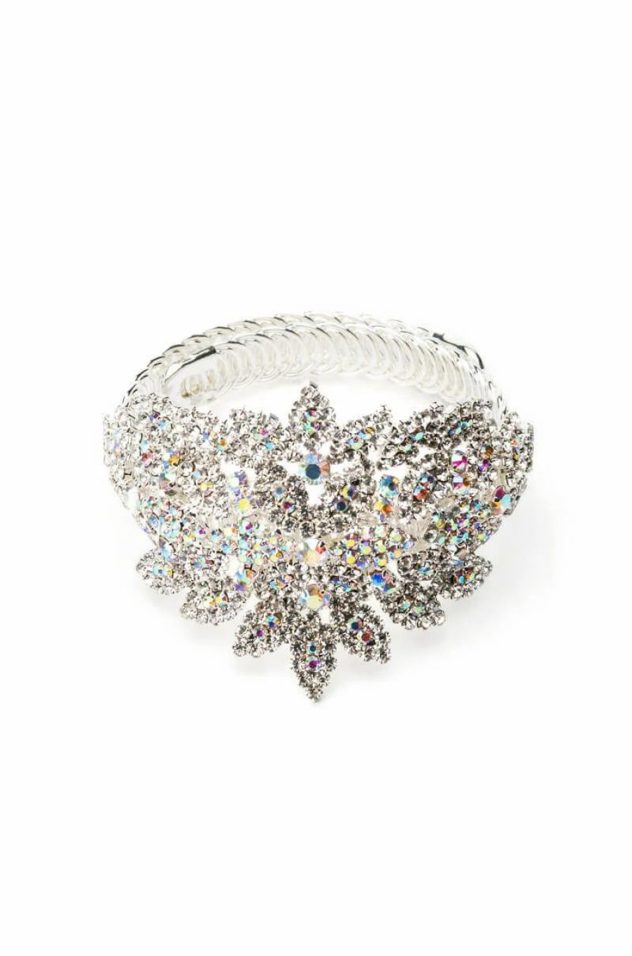 Jewelry * | Belle Of Them All Floral Rhinestone Statement Cuff Silver Ab