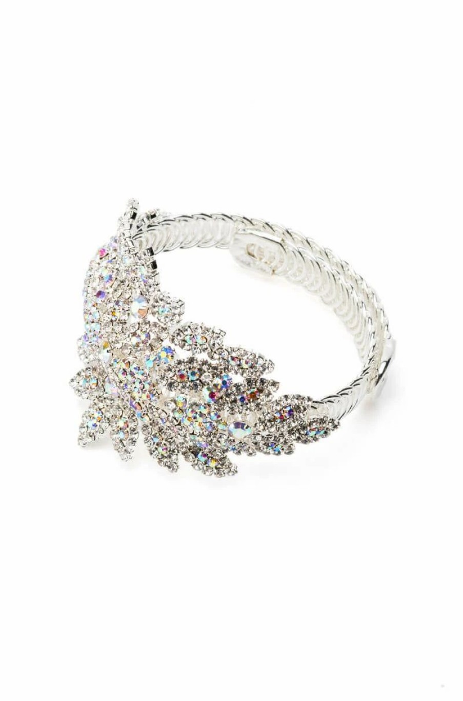 Jewelry * | Belle Of Them All Floral Rhinestone Statement Cuff Silver Ab