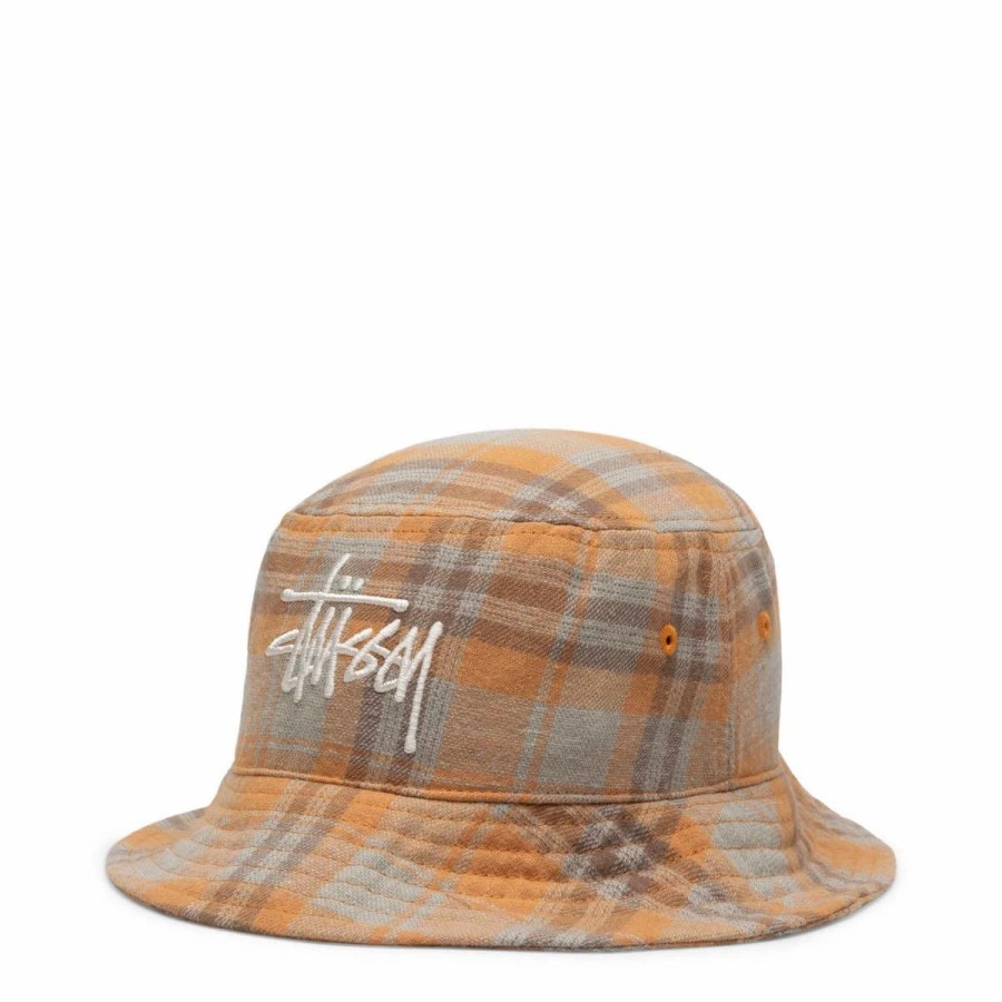 Headwear * | Stussy Earth Plaid Basic Bucket Hat Mustard