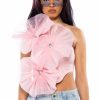 Crop Tops & Bralettes * | Blossom Textured Flower One Shoulder Crop Top Pink